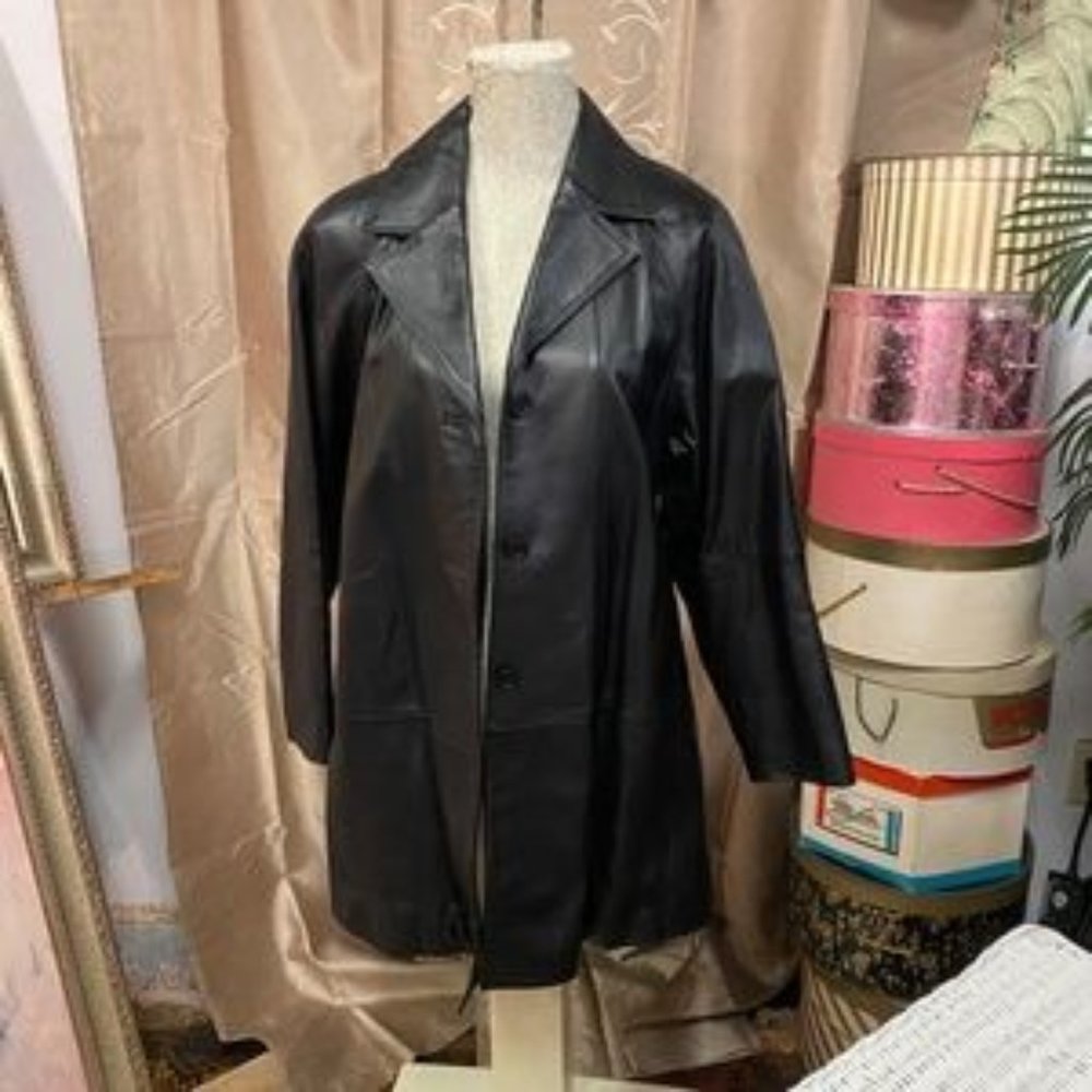 Vintage 80-90s Genuine Leather Black Blazer Jacket